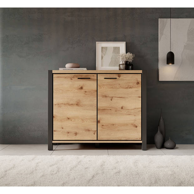 Meubella Dressoir Acapulco - Eiken - Zwart - 112 cm