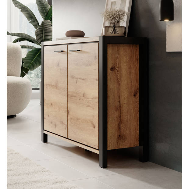 Meubella Dressoir Acapulco - Eiken - Zwart - 112 cm