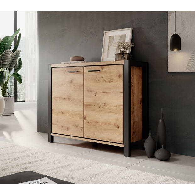 Meubella Dressoir Acapulco - Eiken - Zwart - 112 cm