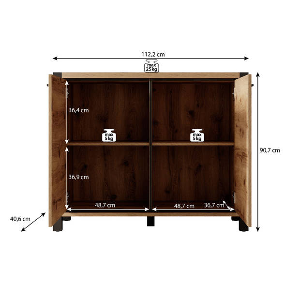 Meubella Dressoir Acapulco - Eiken - Zwart - 112 cm