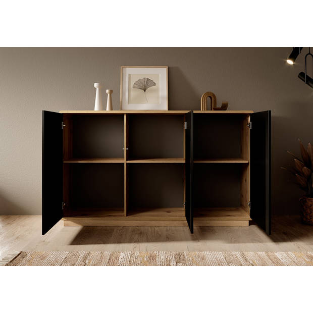 Meubella Dressoir Acuna - Mat zwart - Eiken - 160 cm