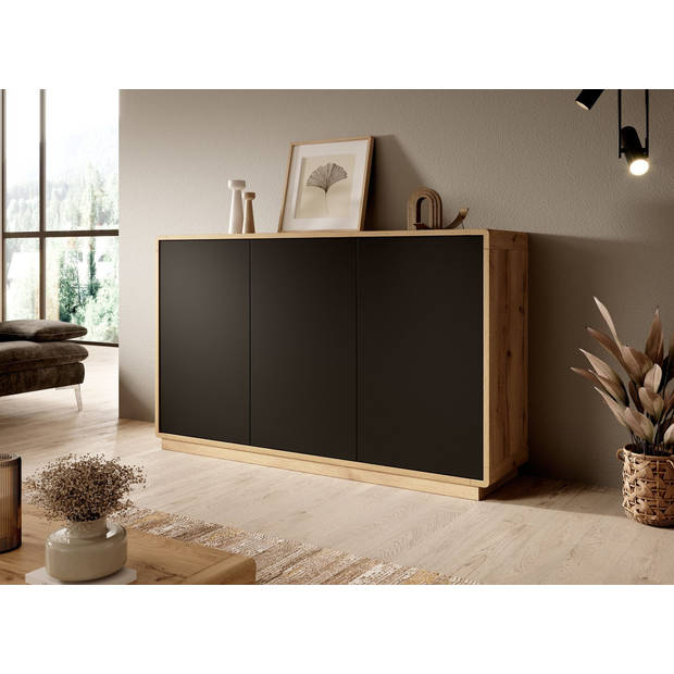 Meubella Dressoir Acuna - Mat zwart - Eiken - 160 cm