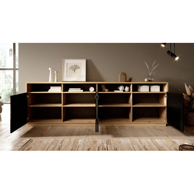 Meubella Dressoir Acuna - Mat zwart - Eiken - 238 cm