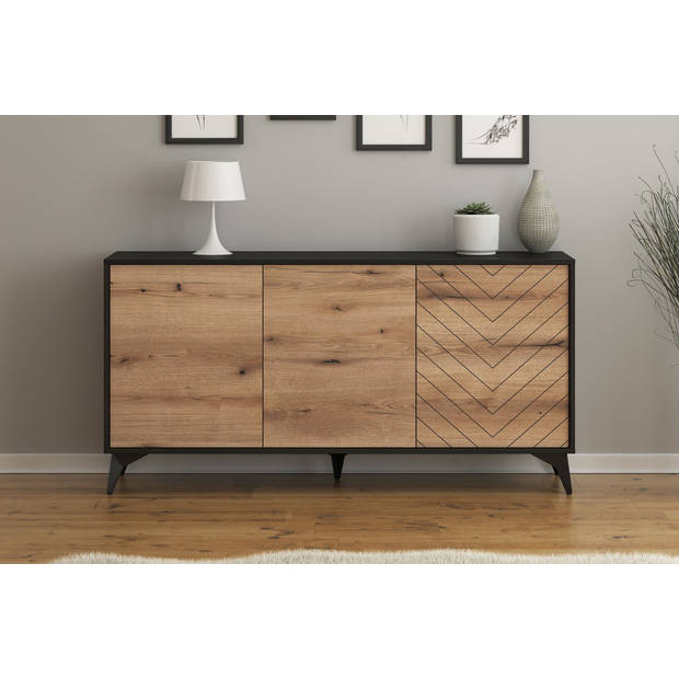 Meubella Dressoir Dolores - Eiken - Zwart - 154 cm