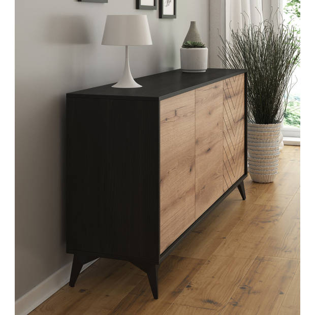 Meubella Dressoir Dolores - Eiken - Zwart - 154 cm