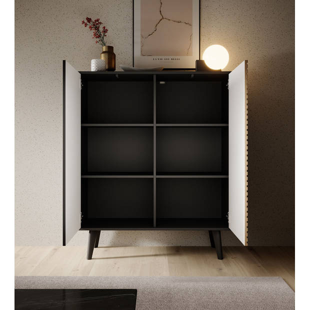 Meubella Dressoir Palladium - Eiken - Zwart - 104 cm - Hoog