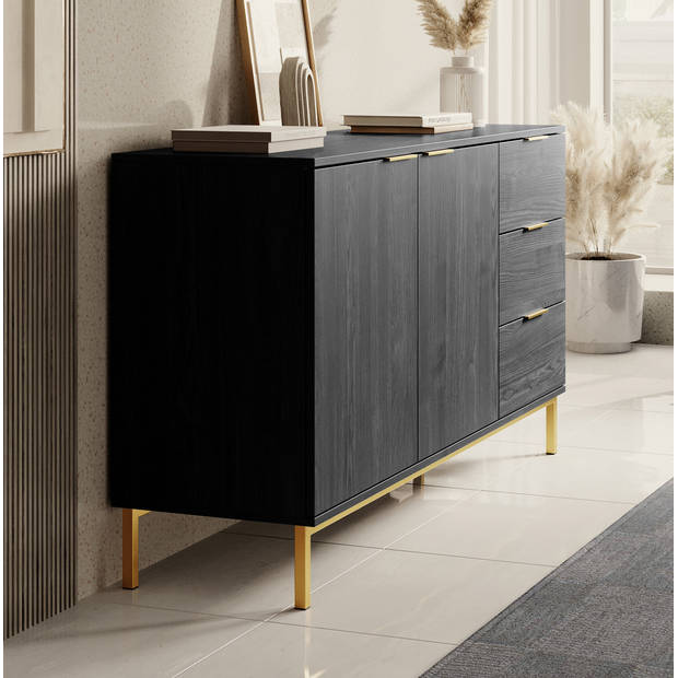 Meubella Dressoir Ponchi - Zwart eiken - 150 cm