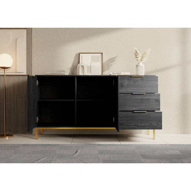 Meubella Dressoir Ponchi - Zwart eiken - 150 cm