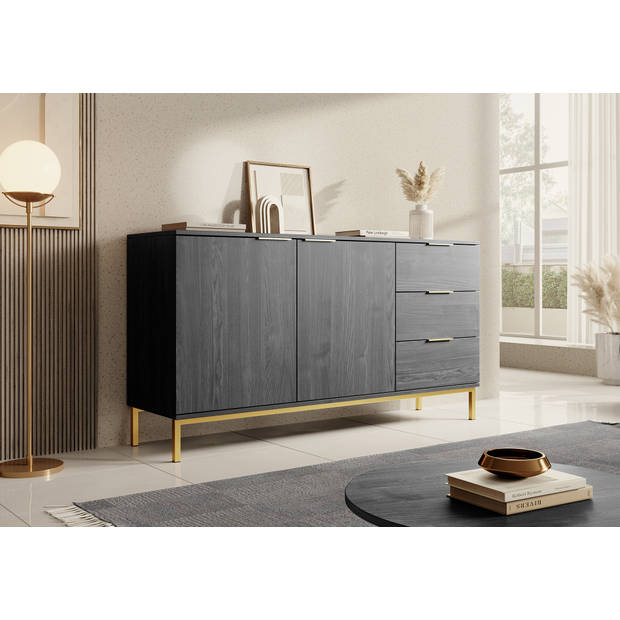 Meubella Dressoir Ponchi - Zwart eiken - 150 cm