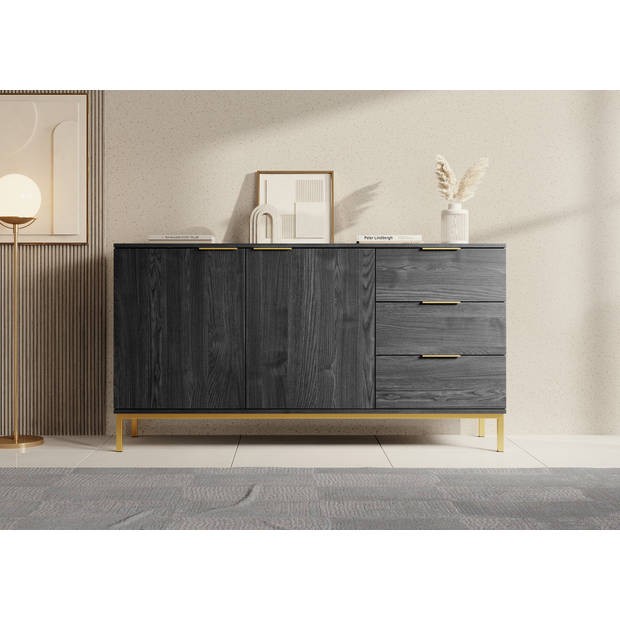 Meubella Dressoir Ponchi - Zwart eiken - 150 cm