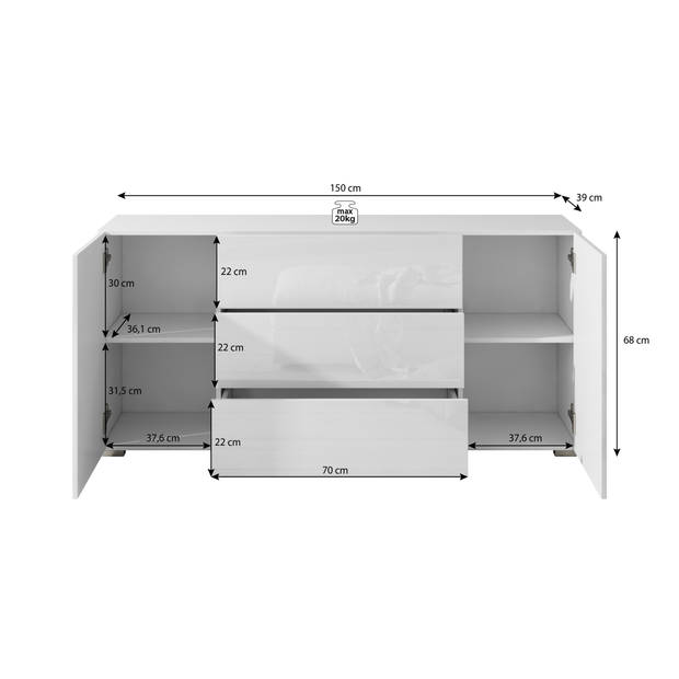 Meubella Dressoir Bonzo - Mat Zwart - 150 cm