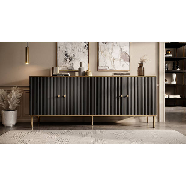 Meubella Dressoir Vanty - Zwart - 182 cm