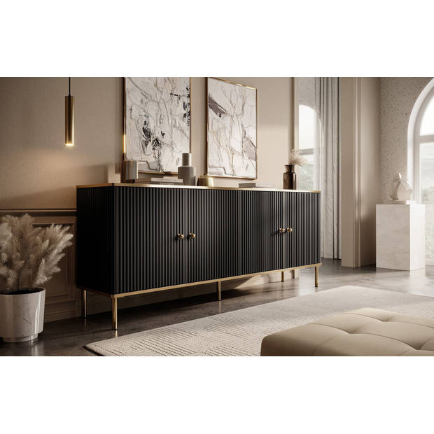 Meubella Dressoir Vanty - Zwart - 182 cm