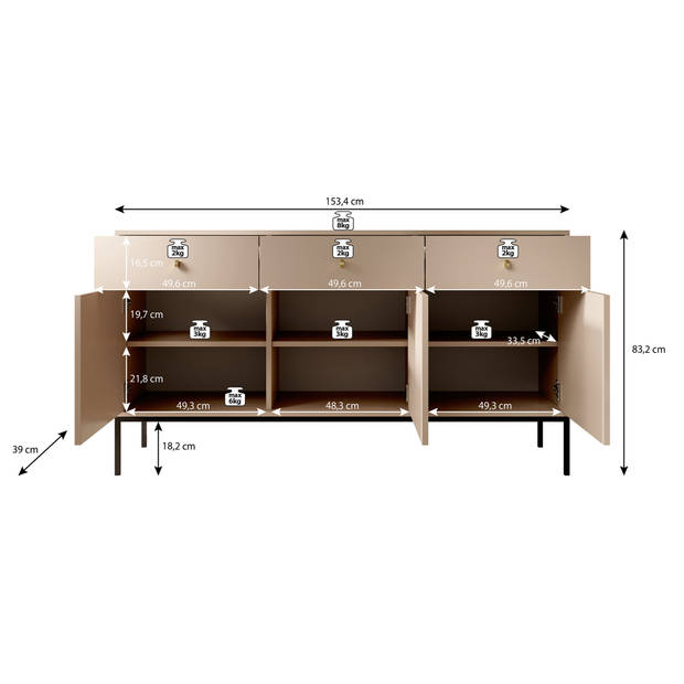 Meubella Dressoir Moreno - Beige - 154 cm