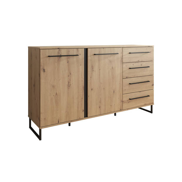 Meubella Dressoir Saturn - Eiken - Zwart - 159 cm