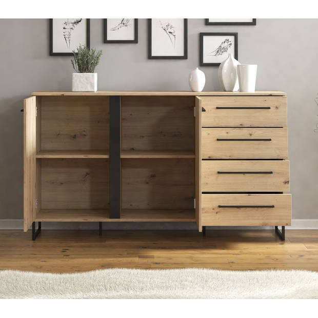 Meubella Dressoir Saturn - Eiken - Zwart - 159 cm