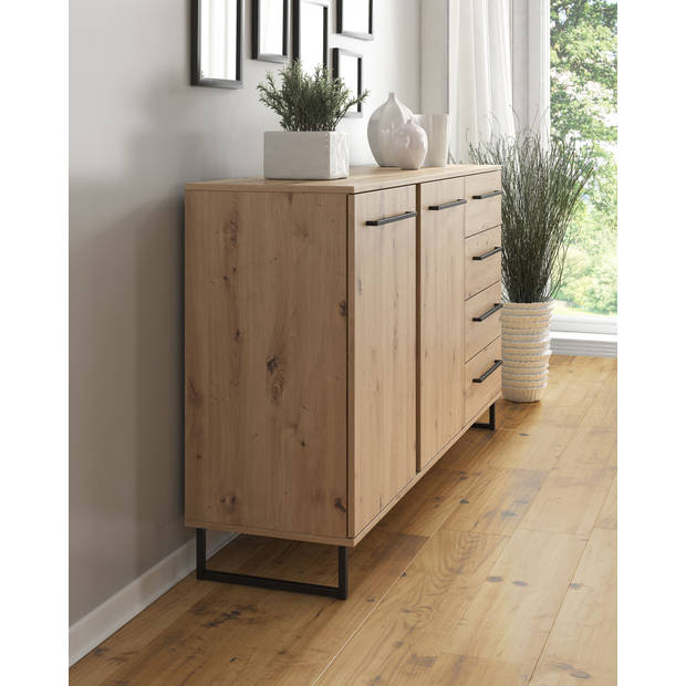 Meubella Dressoir Saturn - Eiken - Zwart - 159 cm