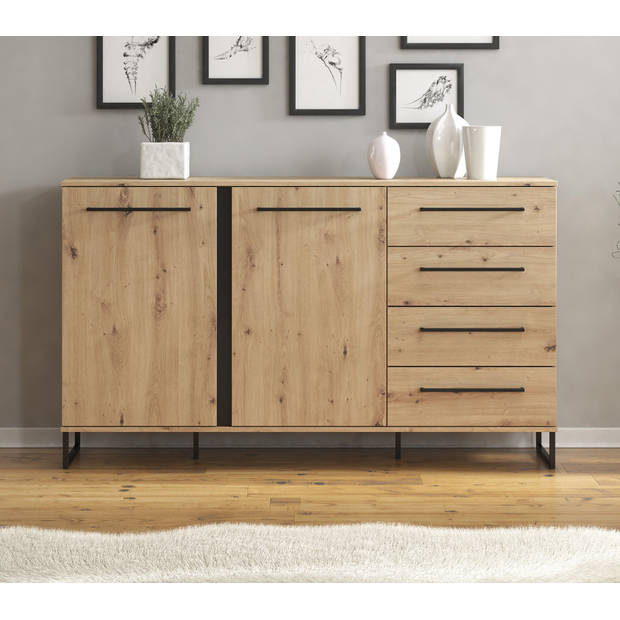 Meubella Dressoir Saturn - Eiken - Zwart - 159 cm