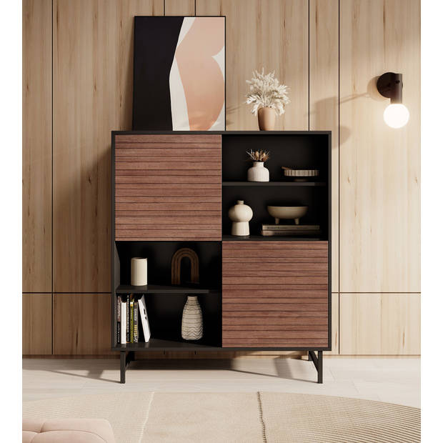 Meubella Dressoir Prince - Zwart - Eiken - 100 cm