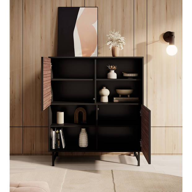 Meubella Dressoir Prince - Zwart - Eiken - 100 cm