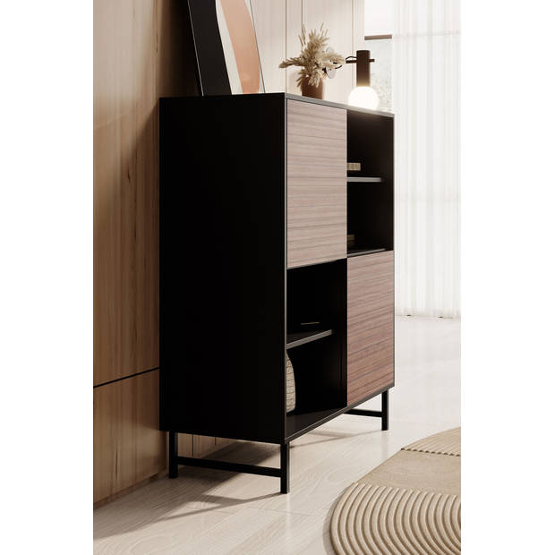 Meubella Dressoir Prince - Zwart - Eiken - 100 cm