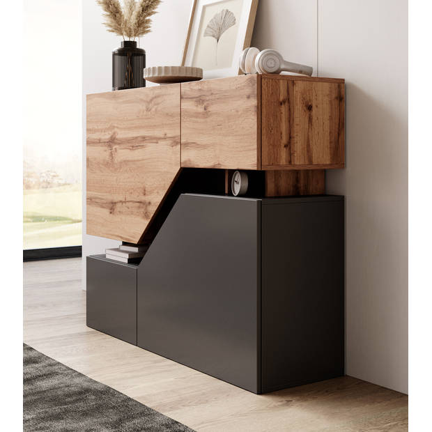 Meubella Dressoir Canberra - Eiken - Antraciet - 120 cm