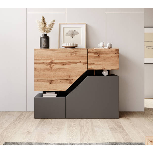 Meubella Dressoir Canberra - Eiken - Antraciet - 120 cm