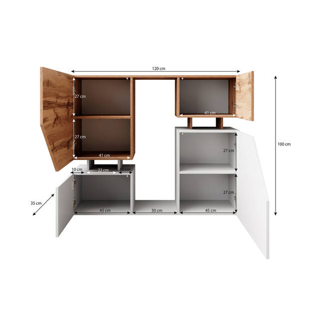 Meubella Dressoir Canberra - Eiken - Wit - 120 cm