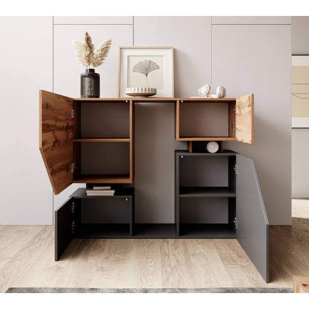 Meubella Dressoir Canberra - Eiken - Antraciet - 120 cm