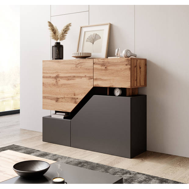 Meubella Dressoir Canberra - Eiken - Antraciet - 120 cm