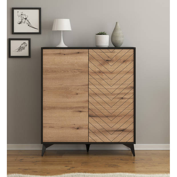 Meubella Dressoir Dolores - Eiken - Zwart - 104 cm - Hoog