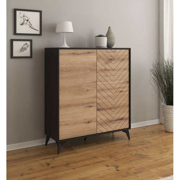 Meubella Dressoir Dolores - Eiken - Zwart - 104 cm - Hoog