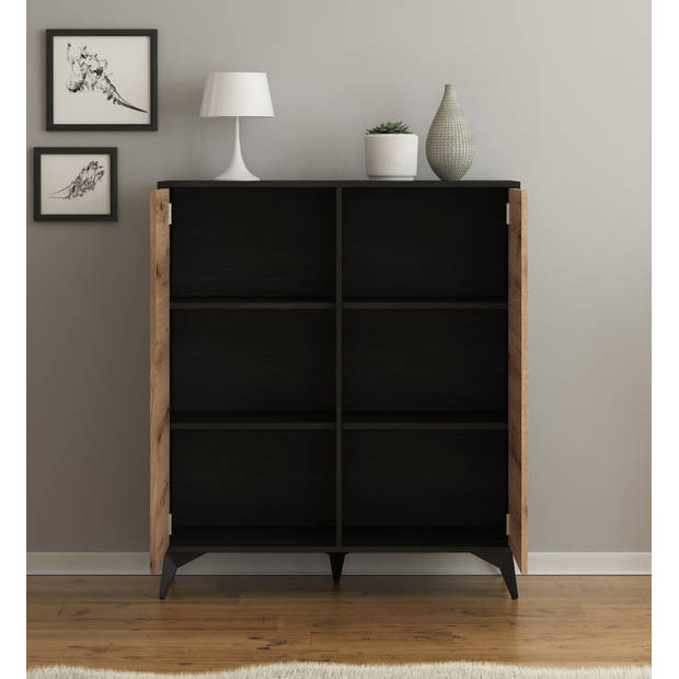 Meubella Dressoir Dolores - Eiken - Zwart - 104 cm - Hoog