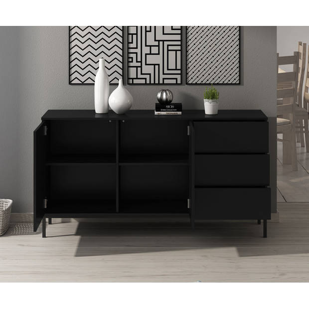 Meubella Dressoir Queen - Mat Zwart - 150 cm