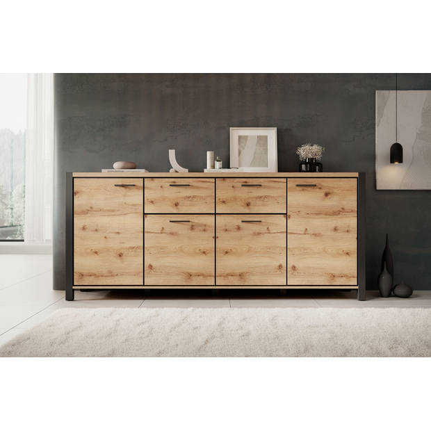 Meubella Dressoir Acapulco - Eiken - Zwart - 213 cm