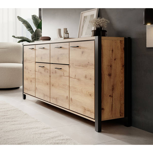 Meubella Dressoir Acapulco - Eiken - Zwart - 213 cm