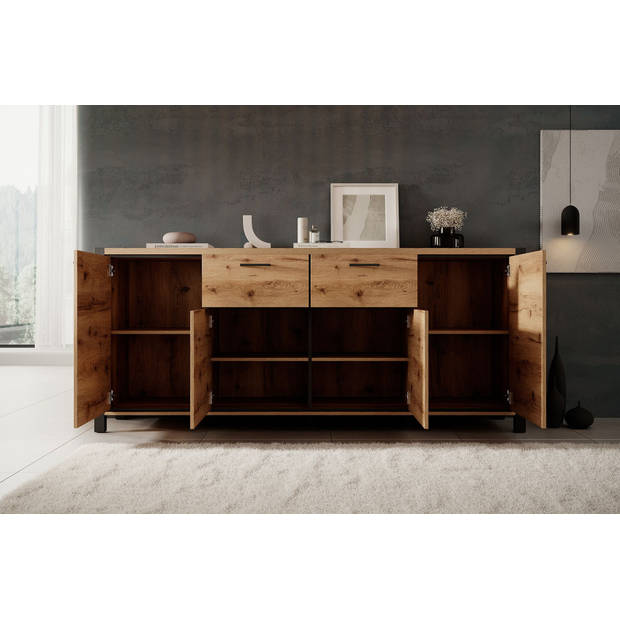 Meubella Dressoir Acapulco - Eiken - Zwart - 213 cm