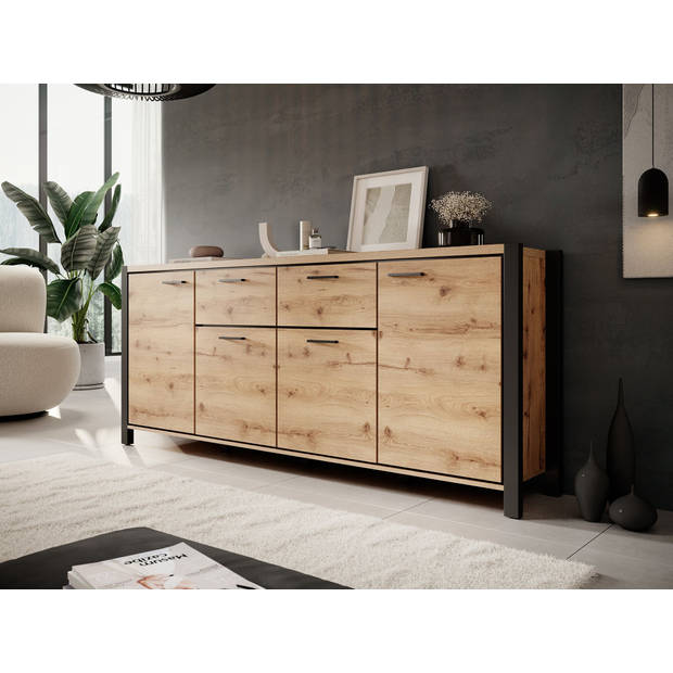 Meubella Dressoir Acapulco - Eiken - Zwart - 213 cm