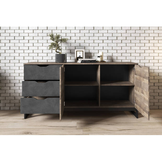 Meubella Dressoir Acasia - Grijs - Eiken - 161 cm