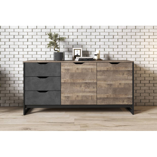 Meubella Dressoir Acasia - Grijs - Eiken - 161 cm