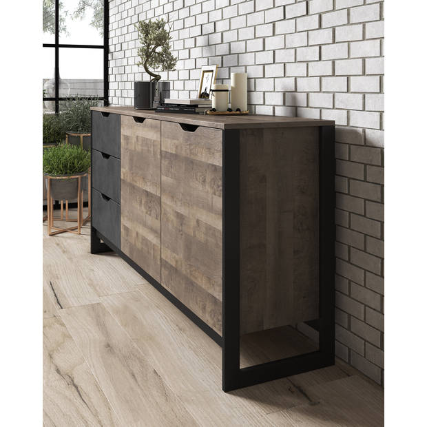 Meubella Dressoir Acasia - Grijs - Eiken - 161 cm