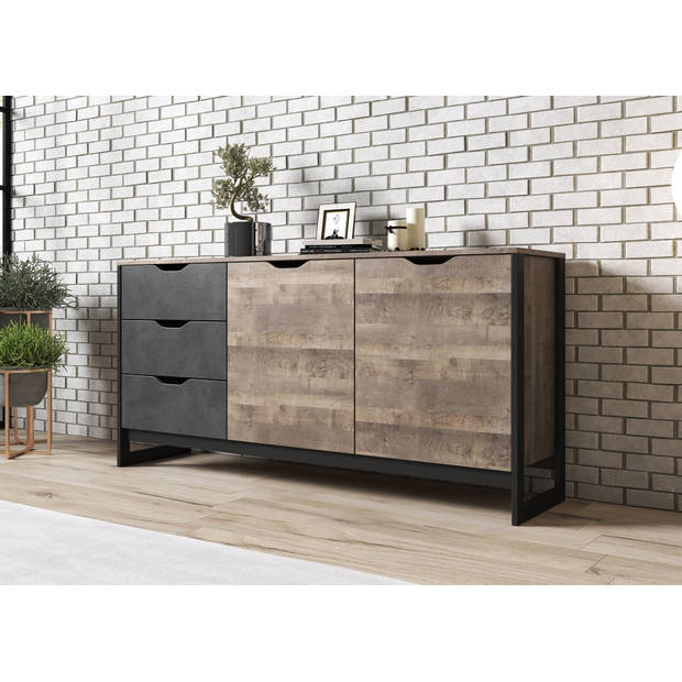 Meubella Dressoir Acasia - Grijs - Eiken - 161 cm