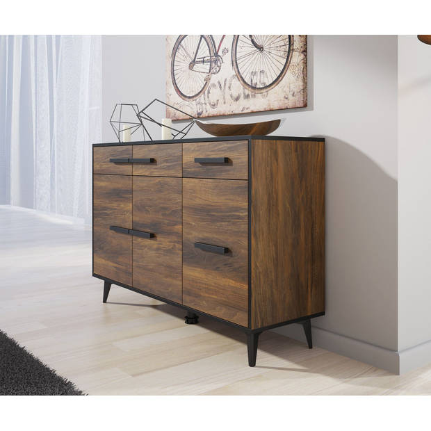 Meubella Dressoir Frey - Donker eiken - Zwart - 135 cm