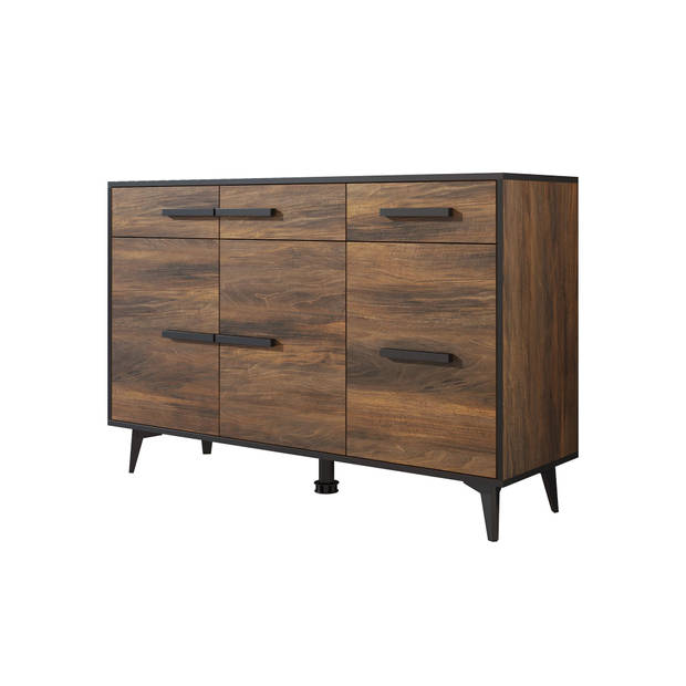 Meubella Dressoir Frey - Donker eiken - Zwart - 135 cm