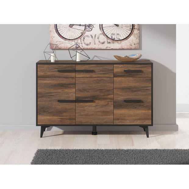 Meubella Dressoir Frey - Donker eiken - Zwart - 135 cm