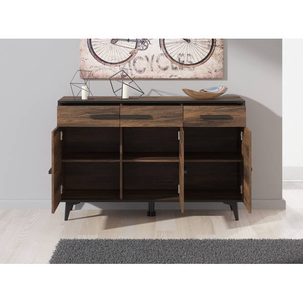 Meubella Dressoir Frey - Donker eiken - Zwart - 135 cm