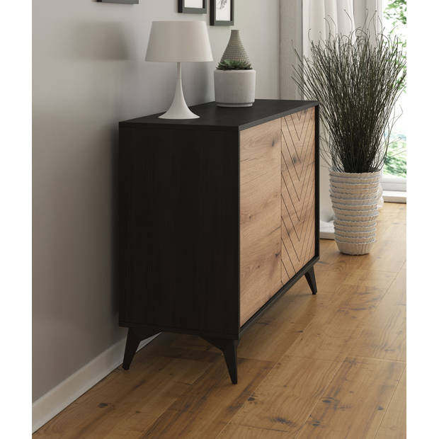 Meubella Dressoir Dolores - Eiken - Zwart - 104 cm