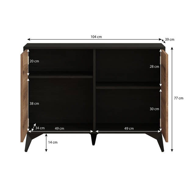 Meubella Dressoir Dolores - Eiken - Zwart - 104 cm