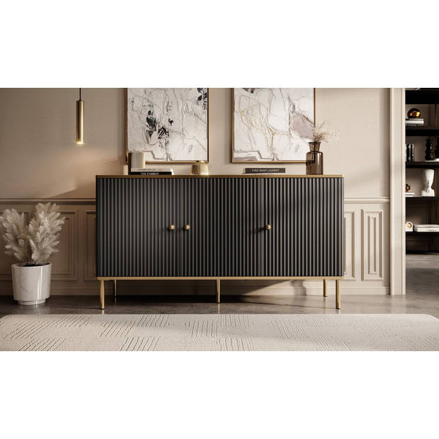 Meubella Dressoir Vanty - Zwart - 140 cm