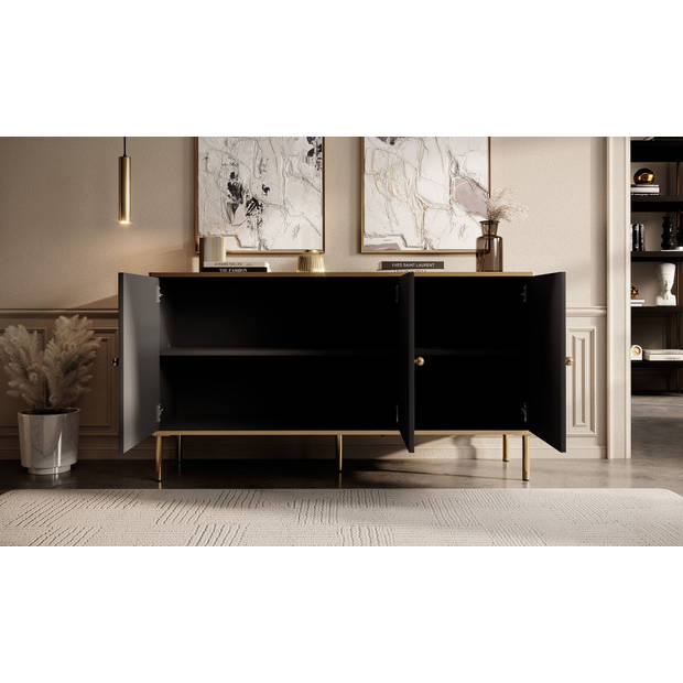 Meubella Dressoir Vanty - Zwart - 140 cm